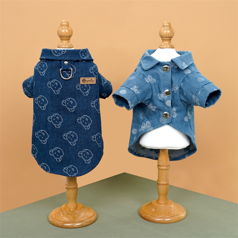 Dog Jean Jacket, Blue Denim Lapel Vest Coat T-Shirt Costume Fashionable and Handsome Girl Boy kitten Dogs Puppy Clothes for Small Medium Dogs Cats 3XL