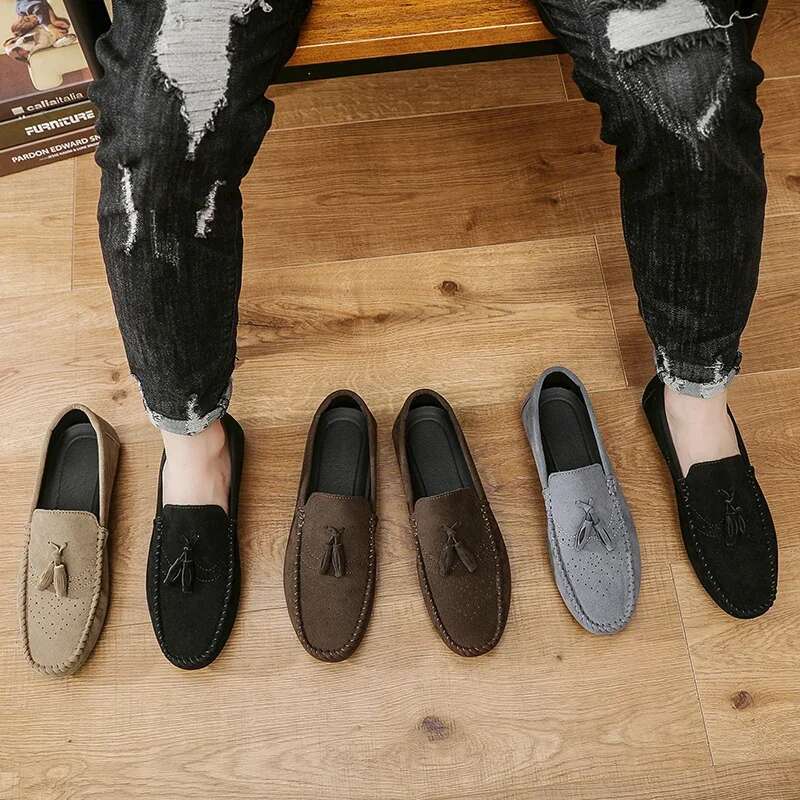 Fashion Suede Men Casual Brand Mens Loafers Breathable Comfort Slip-On Leather Driving Lazy Shoes Moccasins