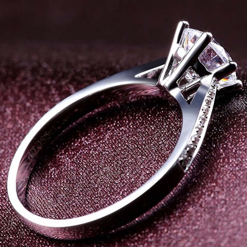 1CT White Moissanite Diamond Classical Six Claw Sparkling Luxury Jewelry Real 100% 925 Sterling Silver Round Party Eternity Women Engagement Band Crow