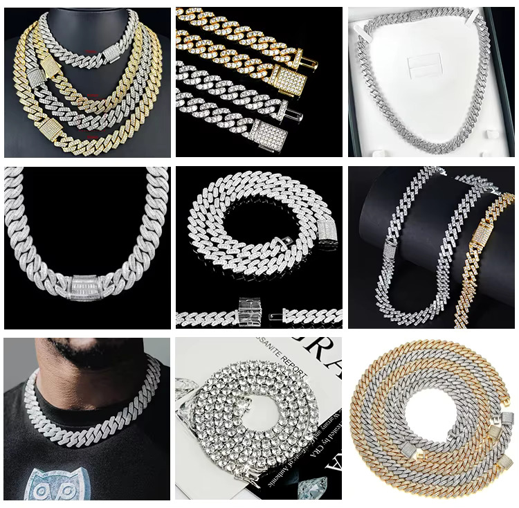 Hot Sale Jewelry Necklace Vvs Moissanite Necklace Iced Out Hip Hop Jewelry Solid 925 Silver Cuban Link Moissanite Cuban Chain