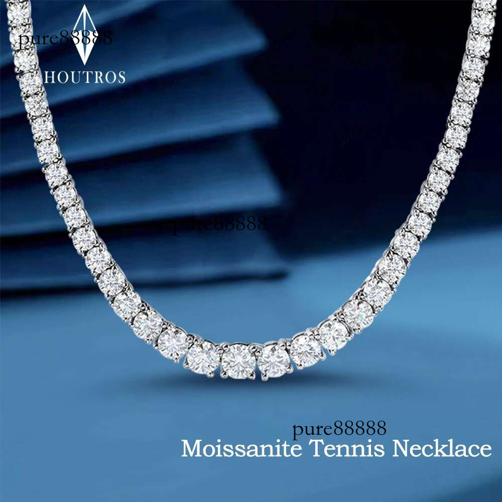 Real D Color Full Moissanite Tennis for Woman 3-5mm Gradient Dia Necklace Sterg Sier Party Wedding Jewelry
