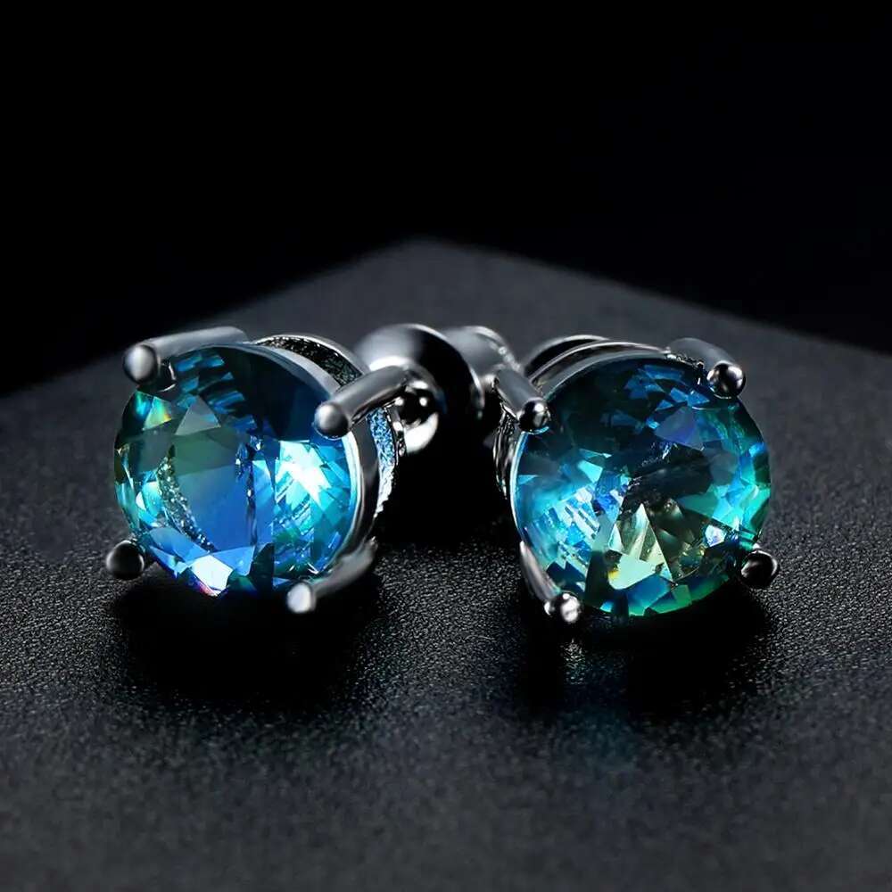 Red Crystal Round Stone Stud For Women Men Wedding Jewelry Mystic Rainbow Fire Blue Green Zircon Double Earrings