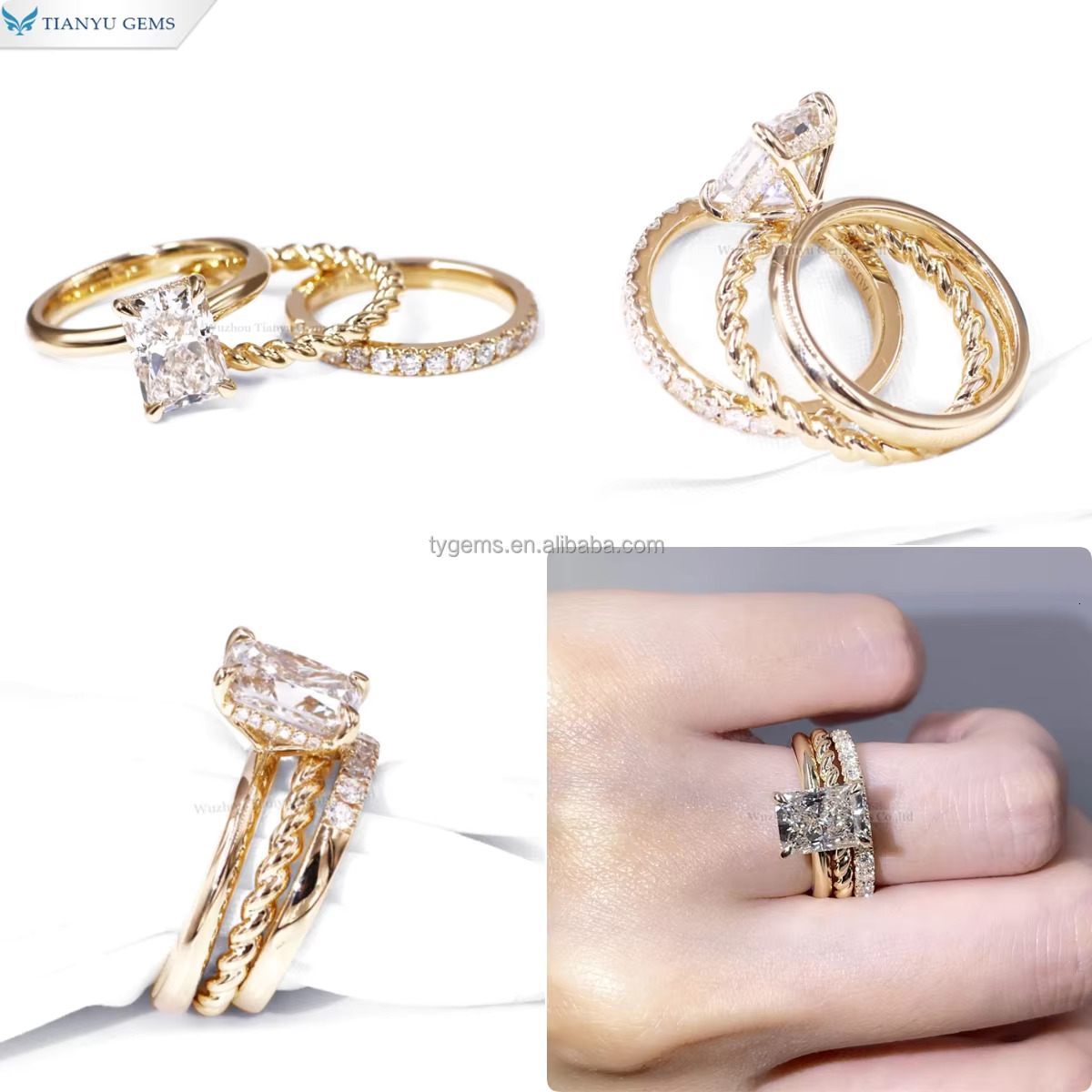 Tianyu Marriage Cvd Engagement Solid Real 10k 14k Custom Lab Grown Dia Gold Wedding Rings Set for Women With Certificate