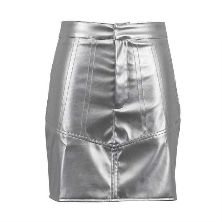 Metallic PU Design, Niche Leather Women's Sexy High Waisted Versatile Half Skirt, Hip Hugging Short Skirt