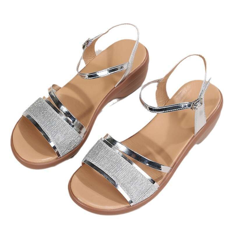 Platform Gold Sier Women 2025 Summer Thick Heeled Wedges Sandals Woman Plus Size 43 Ankle Strap