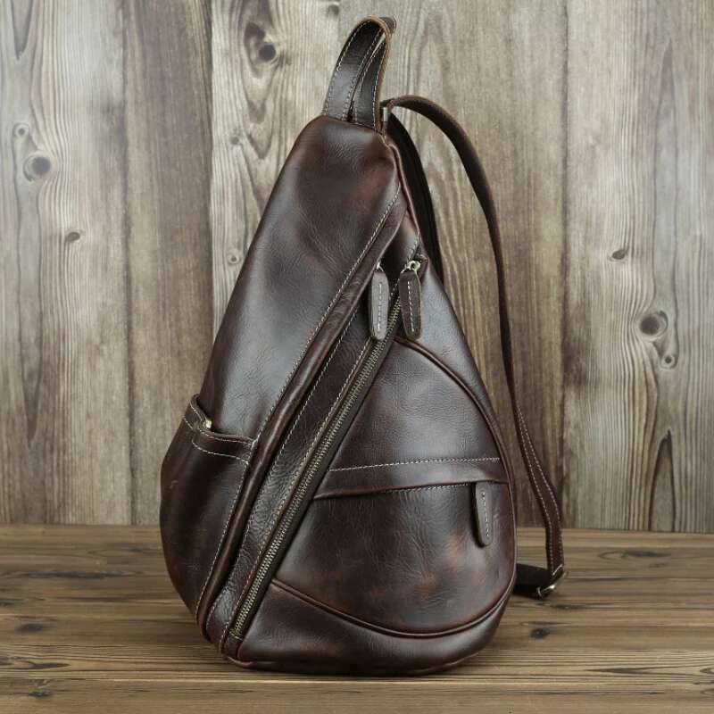 MAHEU Unique Casual Genuine Leather Triangle Male Female Travlg Bagpacks For Ipad Small Backpack Portable Men Bags