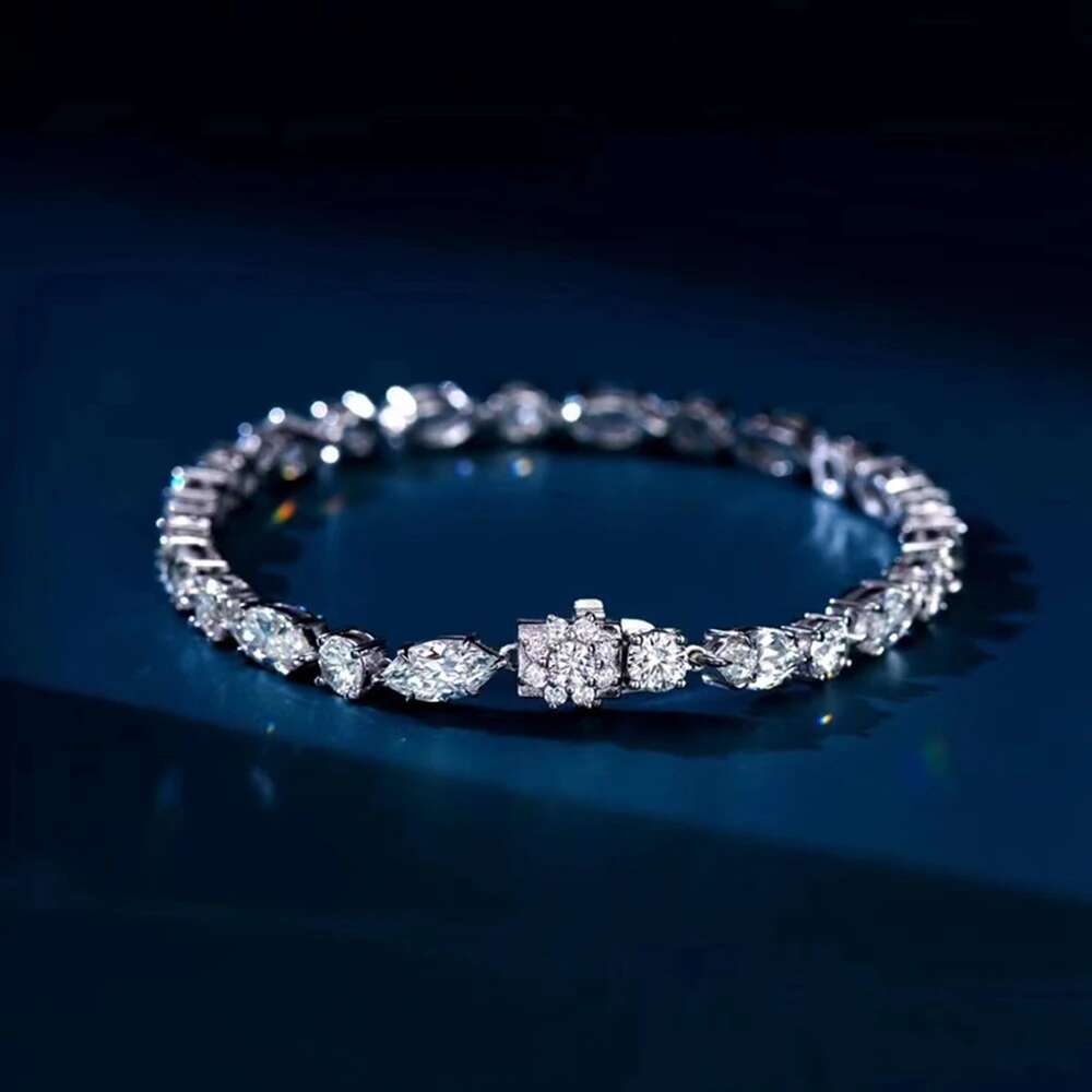 Wong Rain 100% Sterg Sier Round Marquise Cut Simulated Moissanite Gemstone Bracelets Fine Jewelry Christmas Gift