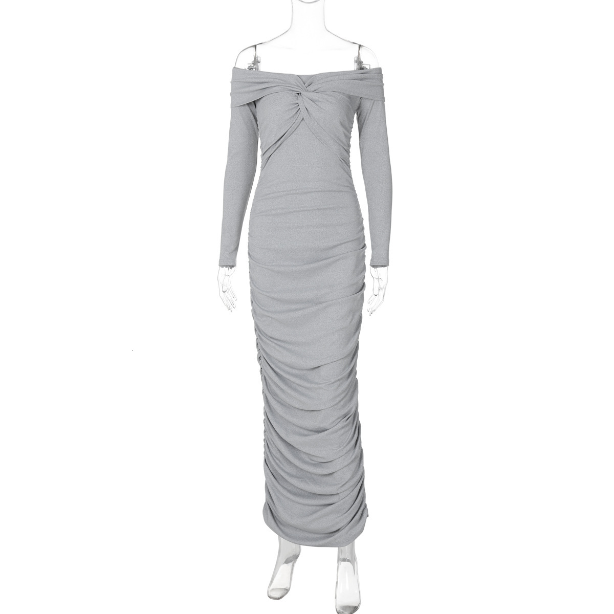 Hot Selling Women's Clothing New Autumn New Product Fashionable Temperament Slim Fit One Line Pleated Long Sleeved Dress