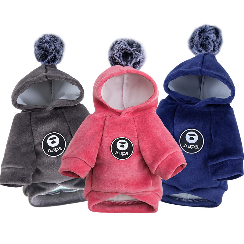 Classic Trendy Dog Hoodie Flannel Warm Soft Dog Clothes with Hair Ball and Fashion Logo, Dog Cold Weather Clothes, Dog Winter Coats for Small Medium D