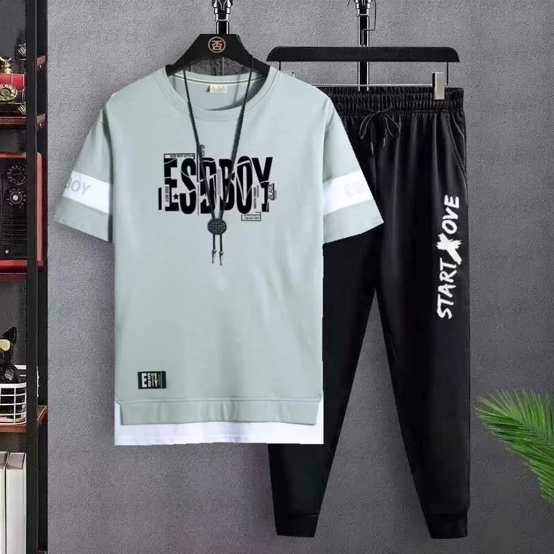 Mens Summer set -selling T-shirt Pants Set Casual Fitness Jogger Pants Summer Gym T Shirt Hip Hop Fashion Mens Tracksuits 250228
