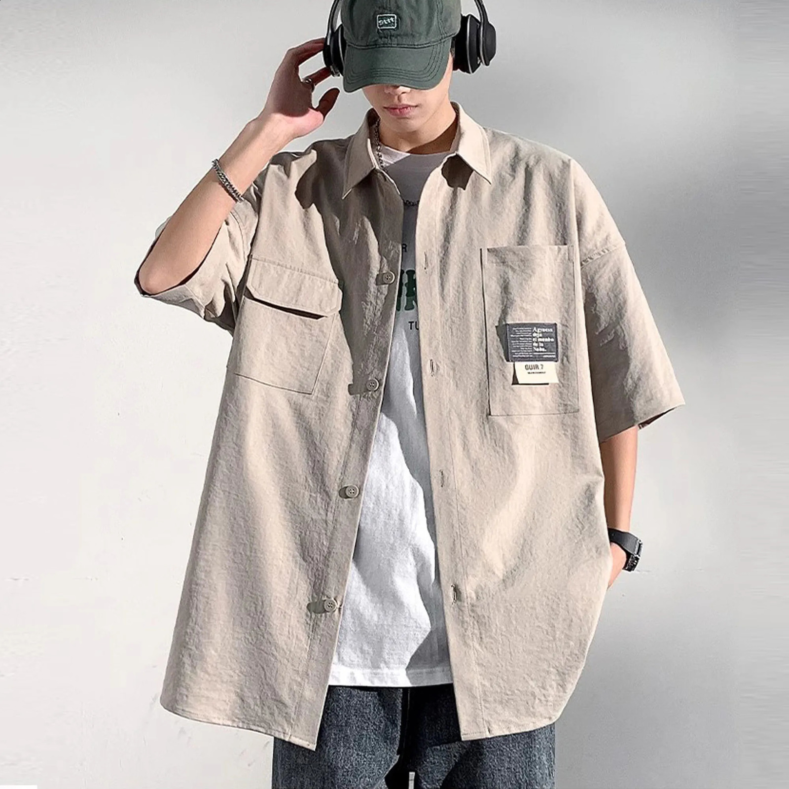 Summer mens 5XL ultra-fine short sleeved shirt Japanese casual lapel shirt street multi pocket mens Camisas 250225