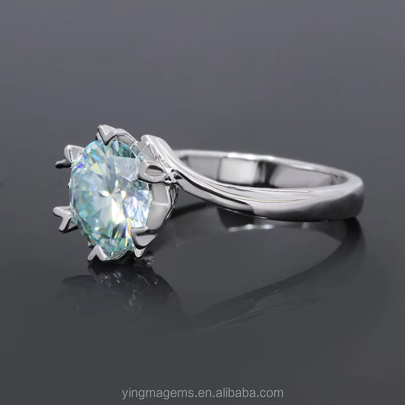 Fashion Engagement Wedding Colored Dia Jewelry Sier Blue Moissanite Ring for Women