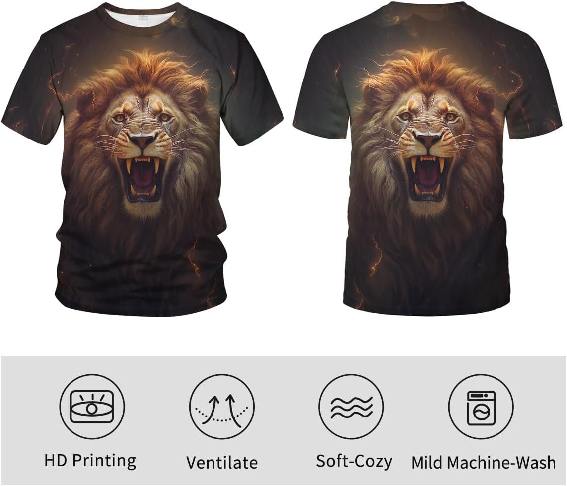 Mens T shirt Mens Animal Lion 3D Print T-Shirt Casual Short Sleeve Tee Shirt tee Casual tops summer clothes Fashionable lion pattern