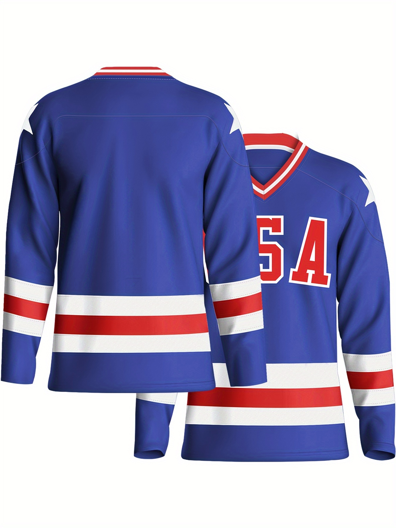 USA-Themed Men's Ice Hockey Jersey Polyester, Breathable, Slight Stretch, V-Neck, Embroidered Detail for Match Training Free shipping