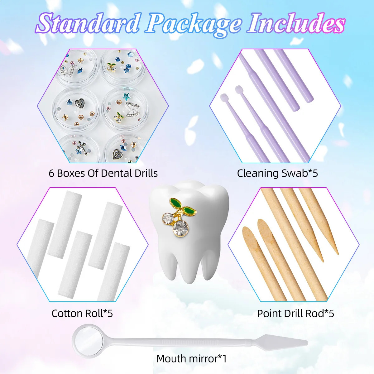 1 Set Fashion Professional Tooth Gems Kit Tooth Stones Jewelry Teeth Decoration Various Shapes Teeth Diamonds Diy Dental Toys 250228