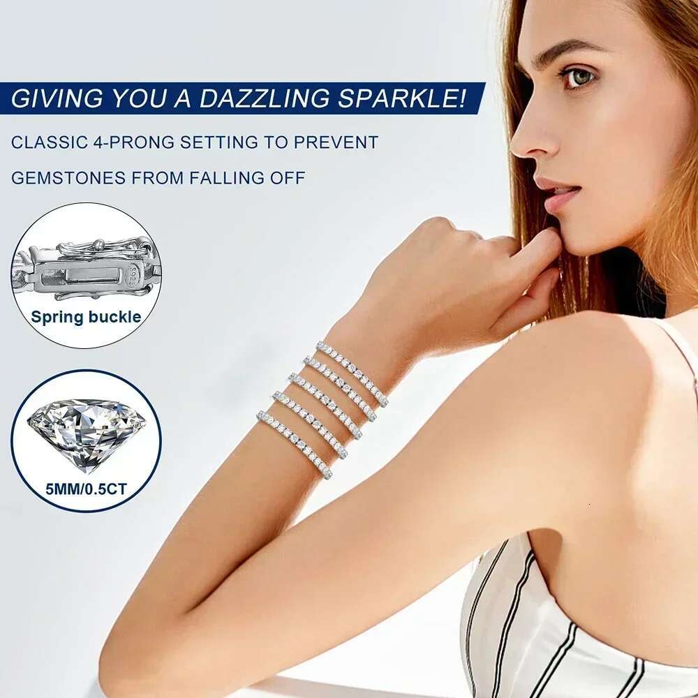 Full Moissanite Tennis Bracelet with Gra Certificate Sterg Sier Plated Gold 3-6.5mm Dia Bracelets for Men Women