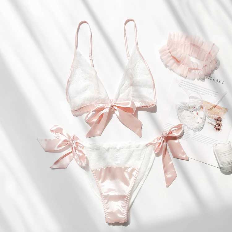New Lotus Leaf Bow Ruffle Bralette Home Textile Bra Underwear Set Non Silk Satin Bra Shorts Set Underwear Womens BraXJ250301