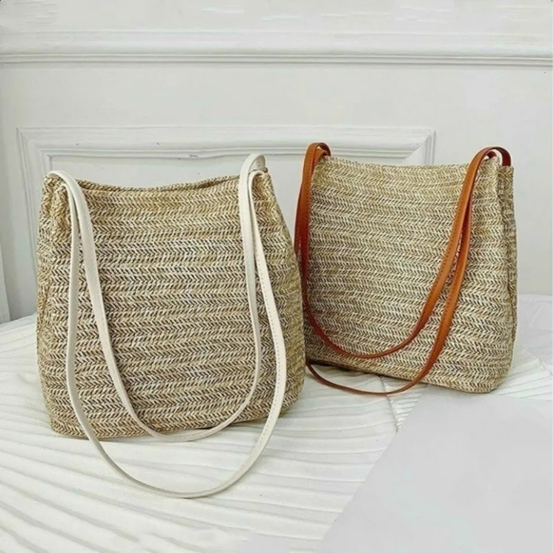 Womens Straw Woven Handbag Large Rattan Basket Beach Bag Summer Women Messenger Crossbody Bags Girls Small Beach Handbag 250228