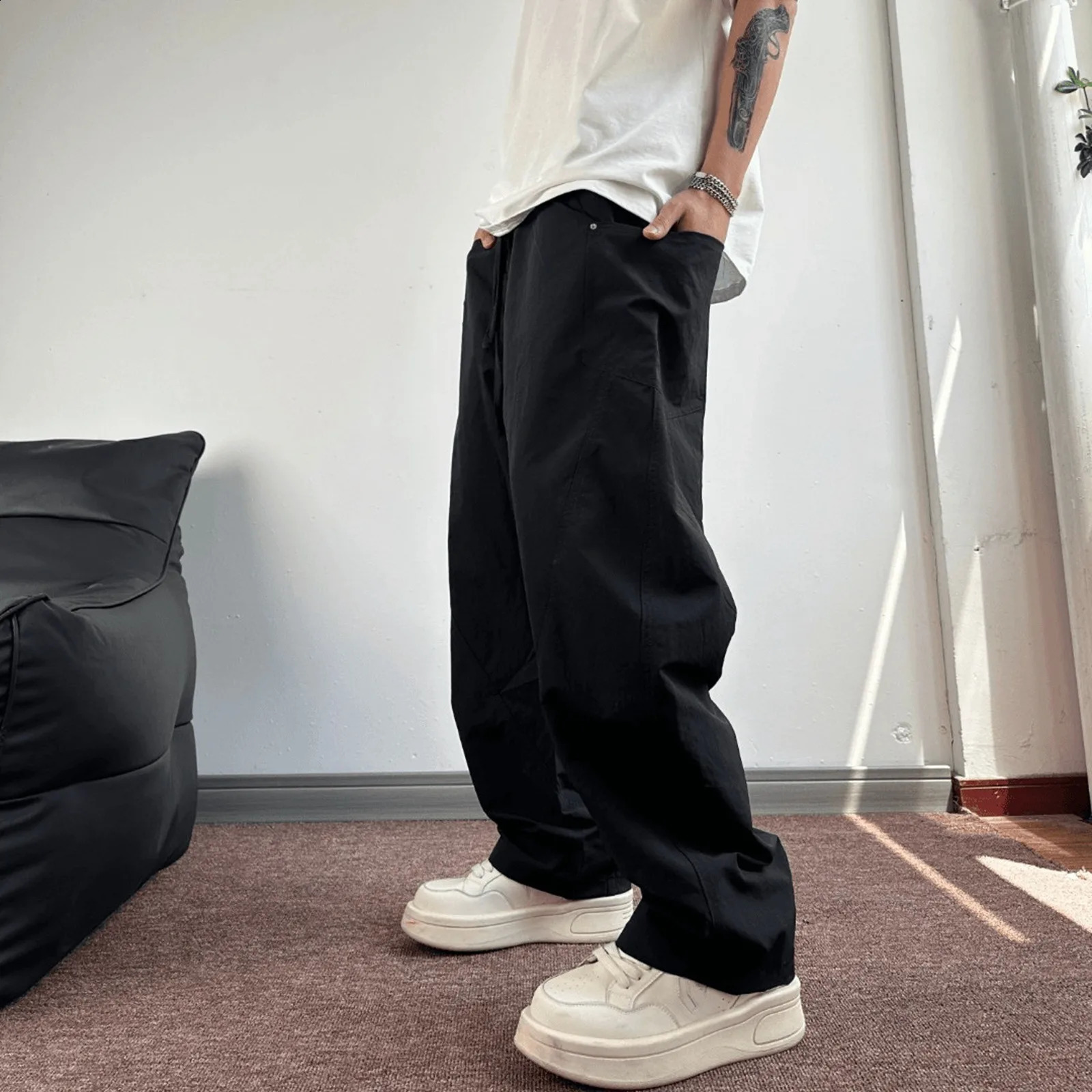 Y2K Men Streetwear Chic Cargo Korean Harajuku Casual Parachute Tech Pants for Men Sweatpants Wide Leg Joggers Trousers Clothes 250225