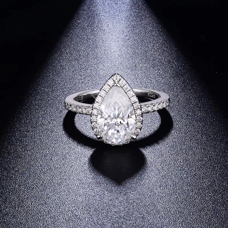 De 925 Silver Water Drop Moissanite Ring VVS Pear Shape Full Moissanite Ring 18K White Gold Plated 7*11mm Pear Moissanite Rings
