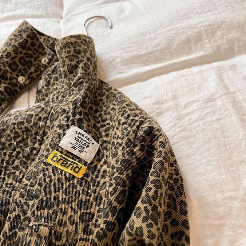 Ddmyshoesvip Children Spring Autumn Boy New Fashionable Coat Leopard Print Jacket Korean Style Girl Casual Simple Shirt Cool