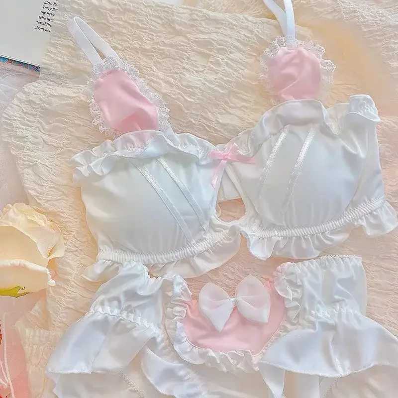 Japanese Cute Girl Lace Bra Set Hollow Sexy Sweet Rimless Underwear Bras for WomenXJ250301