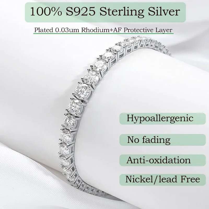 Smyoue 2-6.5mm Real Moissanite Tennis Bracelet for Women Christmas Gift Platinum Plated 100% Sterg Sier Wedding Jewelry