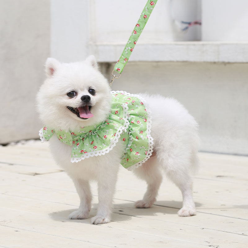 Small Floral Dog Dress Harness Leash Set for Girl Dog Dresses, Cute Puppy Princess Clothes, Pet Doggy Outfits Spring Summer Breathable Dresses Pink S 