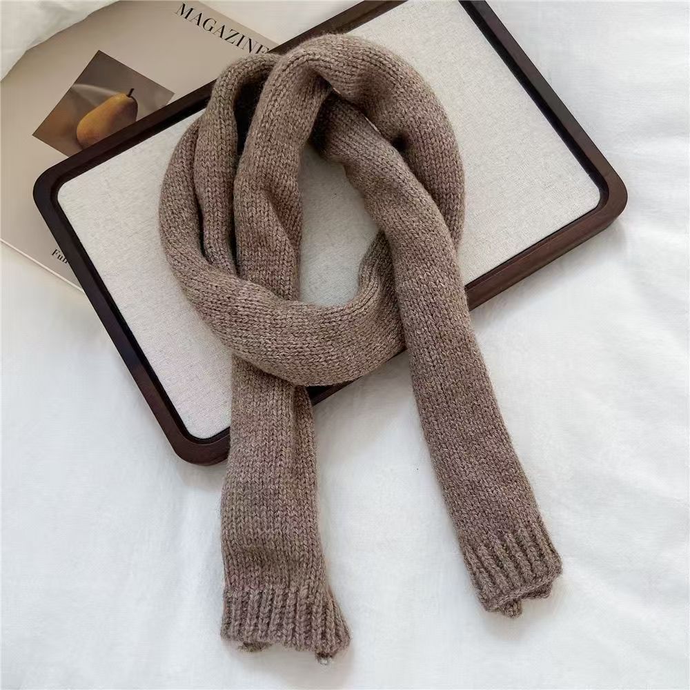 T205 Korean niche design solid color narrow scarf women autumn and winter wear fashionable long versatile wool knitted scarf trend