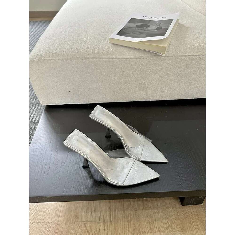 NoveltyPVC Transparent Sandals Pointed High Elegant Comfortable Summer Slim Heel Slippers Party Mules Shoe