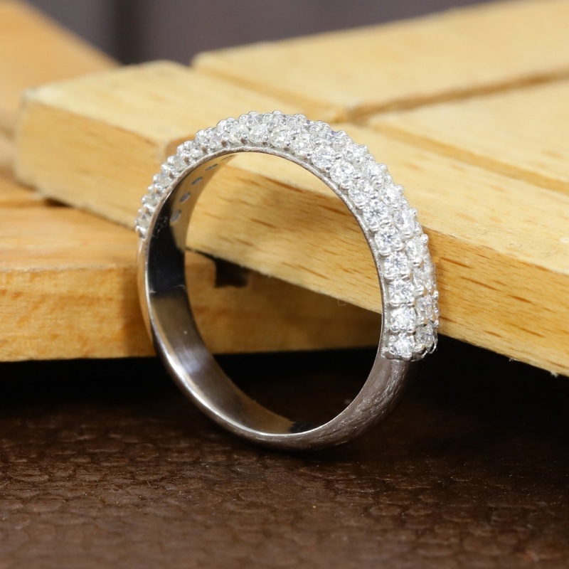 18K White Solid Gold 4mm women half micro pave eternity ring round cut lab diamond womens gold ring anniversary gift for wife in 950 platinum