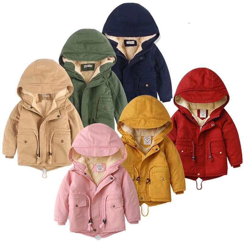 Ddmyshoesvip Boys Girls Winter Jacket Children Plus Veet Thick Warm Coats Kids Fashion Zipper Outwears Autumn Hooded Windbreaker Clothing