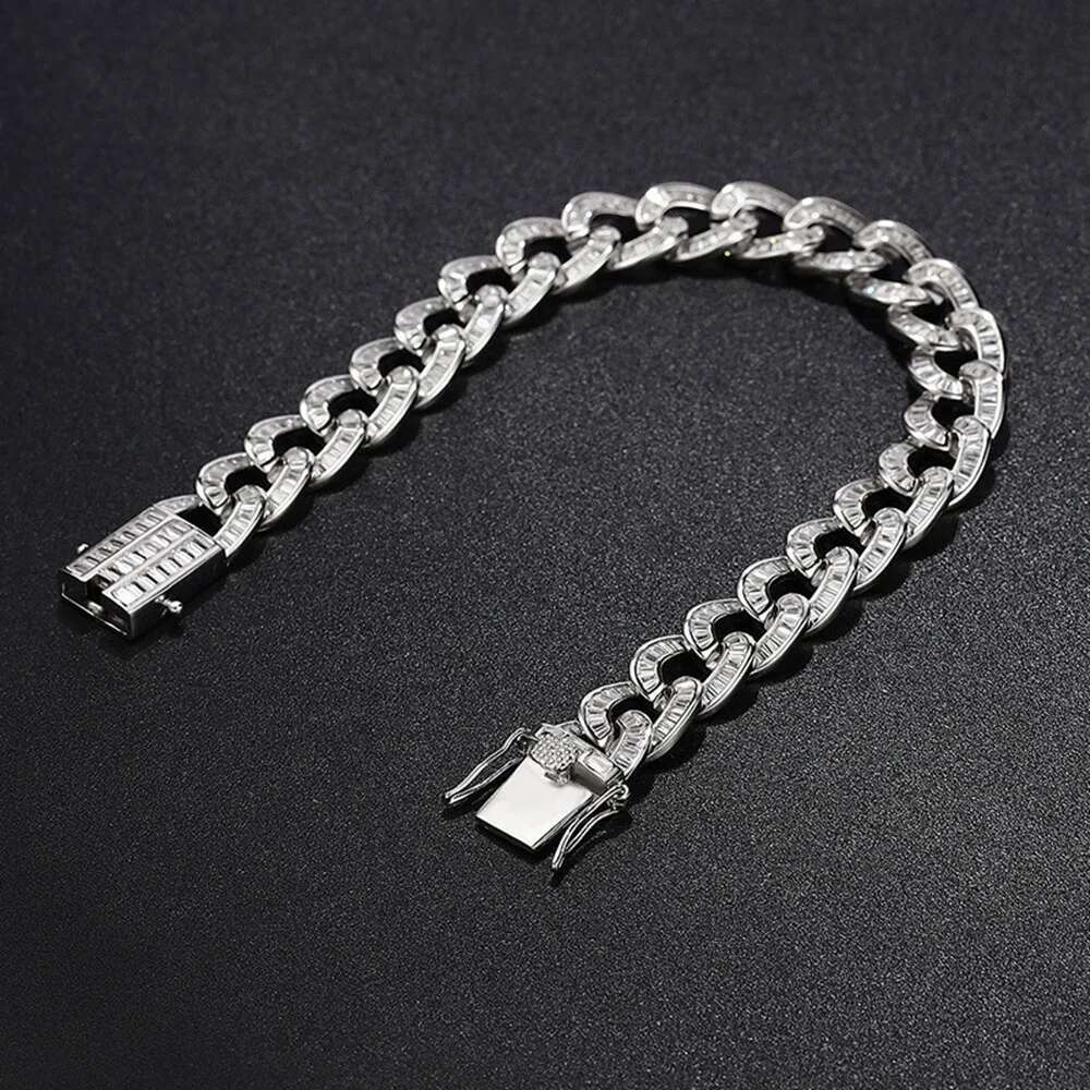 shop Hip Hop Rock Sterg Sier 10MM Simulated Moissanite Gemstone Cuban Chain Bracelet Fine Jewelry Wholesale