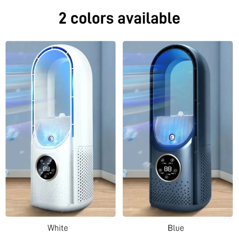 Silent air conditioning fan Portable Air cooler Fan LED Display Leafless Electric Fan 6h Timer USB charging Heater fan