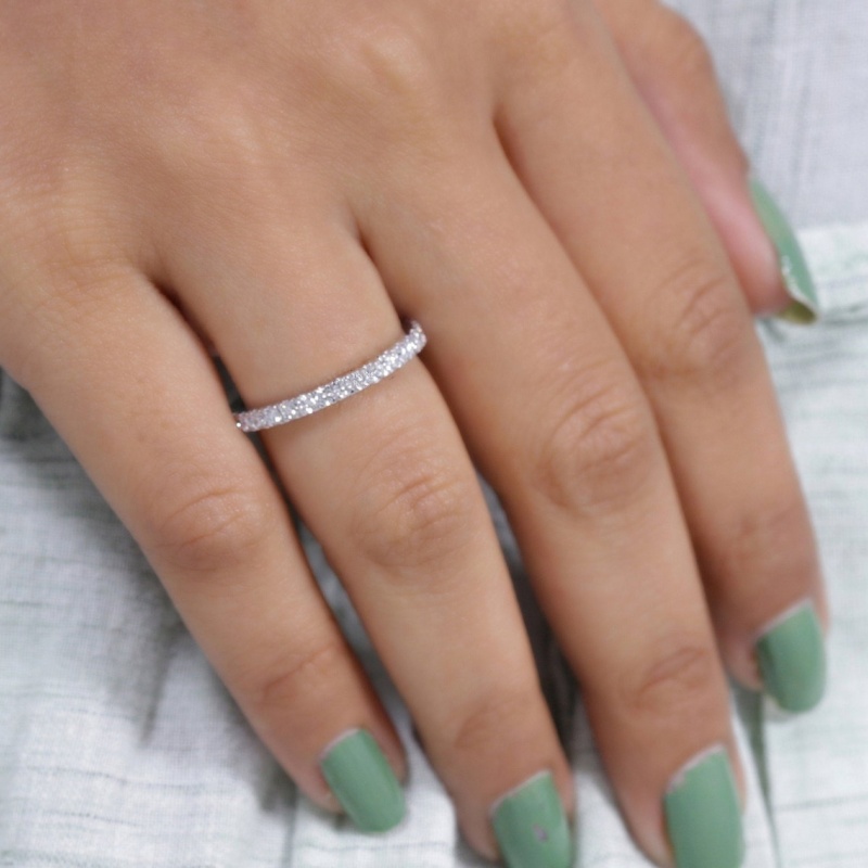Jewelry 18K White Gold Half Prong Set 1.7MM Lab Diamond Eternity Women Wedding Ring Match Gold Ring Certificat Stackable Ring
