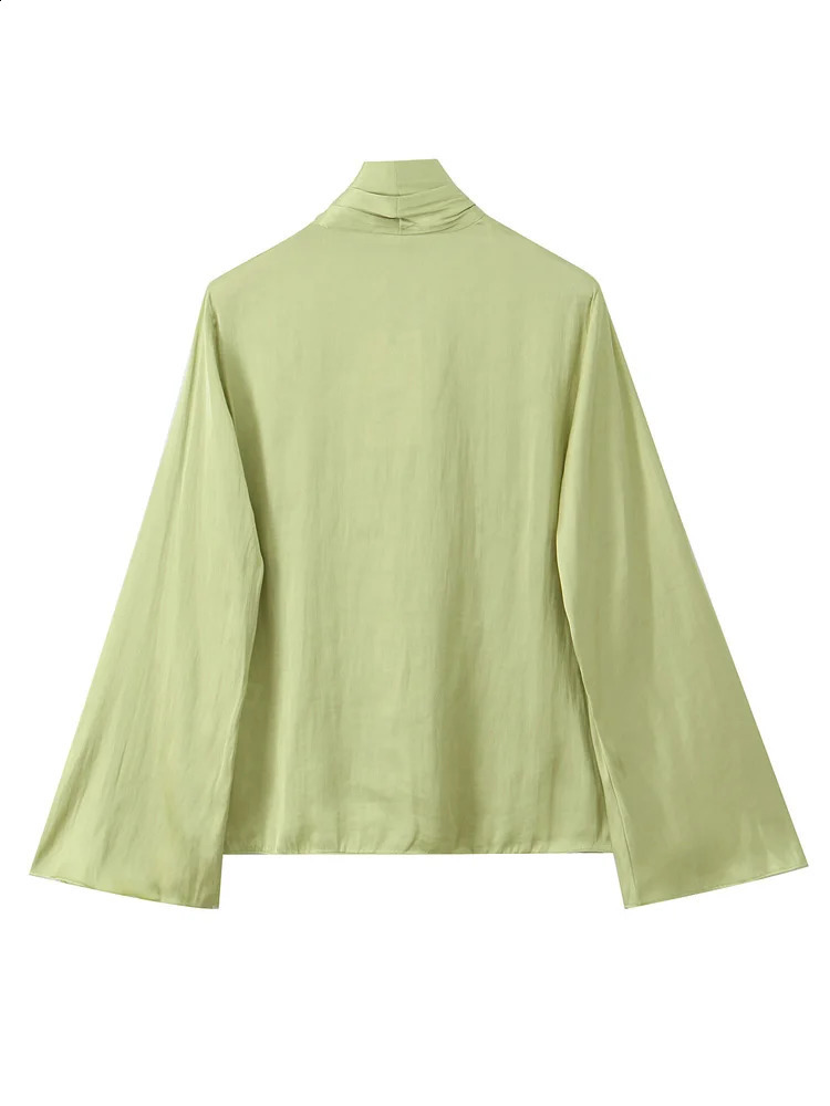 KAOPU ZA Women with tie bow shirt vintage o-neck long sleeve female blouses chic tops 250225