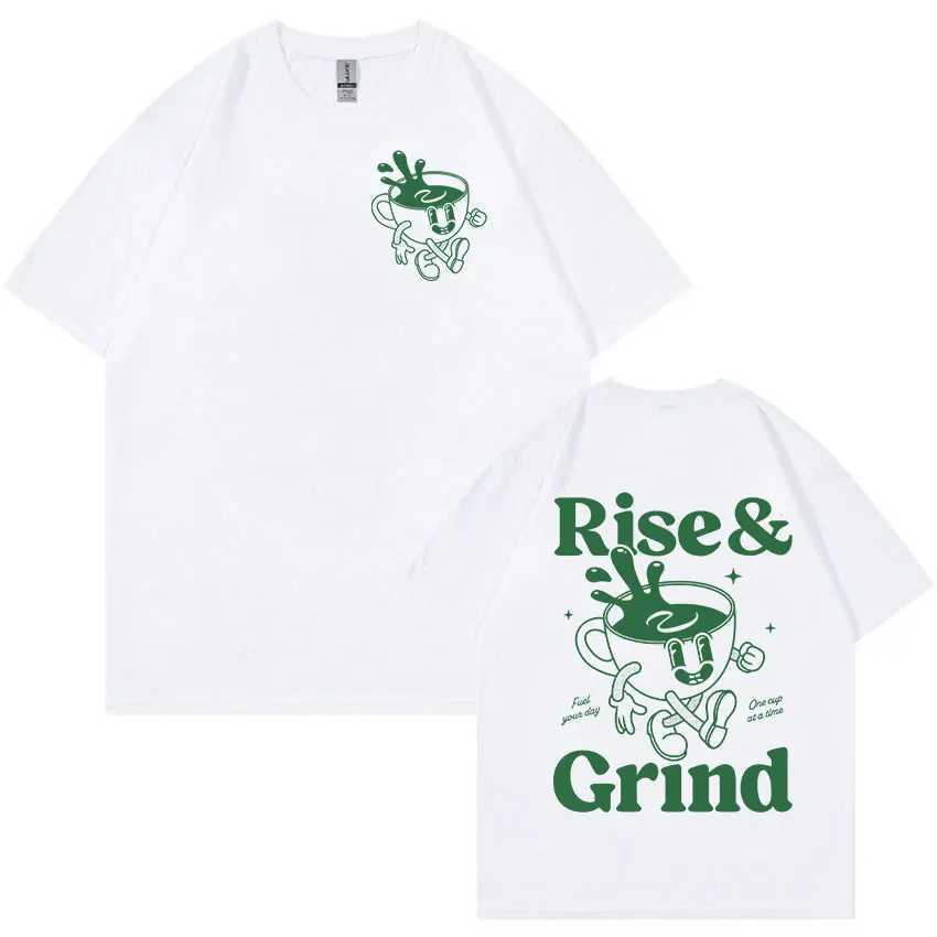 Rise and Grind Green Coffee Funny Meme T Shirt Cartoon Vintage Summer Clothing T-shirts Men Women 100% Cotton Oversized T-shirtT250307