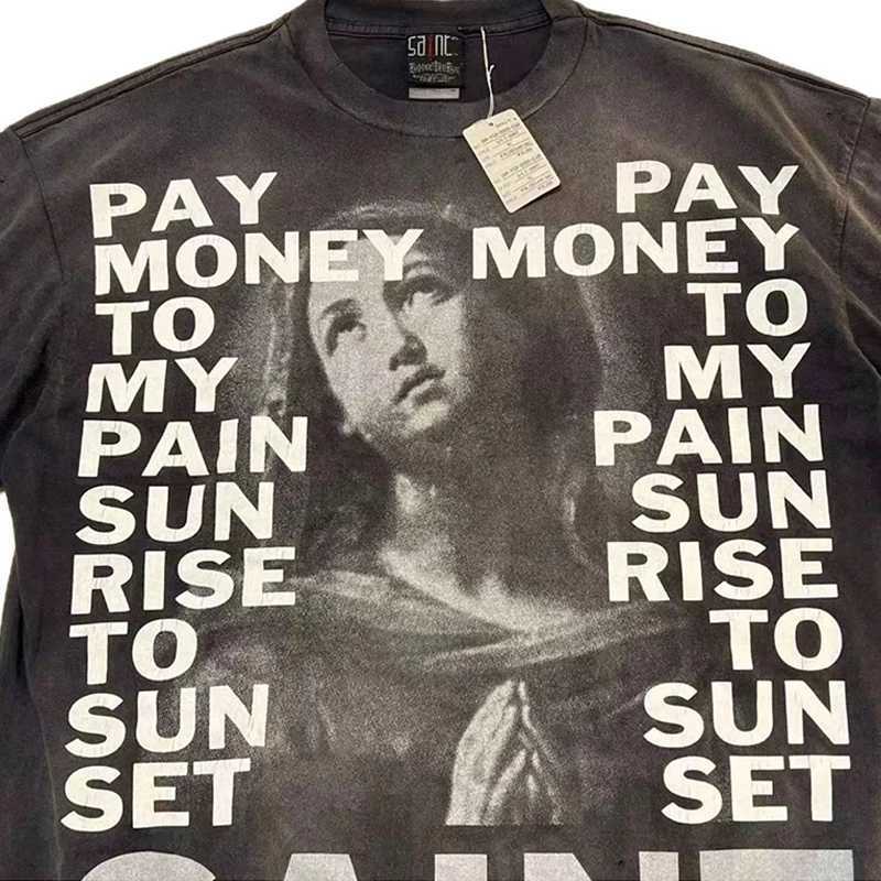 Men's T-Shirts Pay Money To My Pain Saint T-Shirt Men Women Best Quality Oversized 100% Cotton Tee Tops Vintage Washed Black Graphics T Shirt J25
