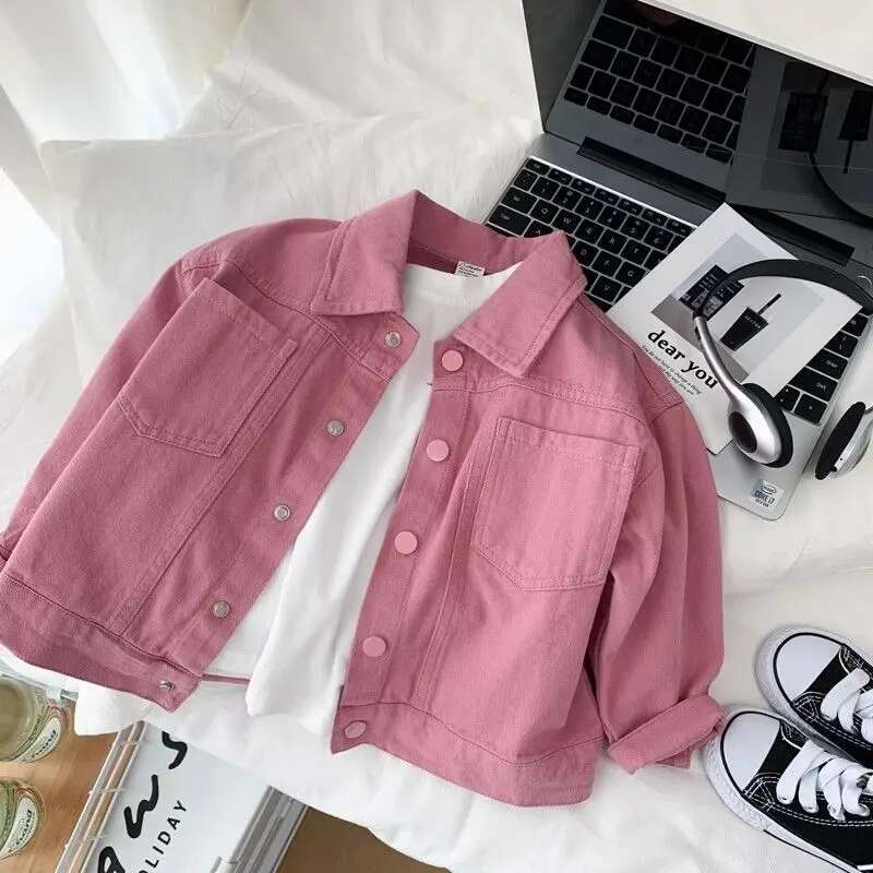 Ddmyshoesvip Boys Girls Denim Cotton Jackets Pink Laple Tops Spring Autumn New Fashion Sweet Cute Coat Jacket Baby Girl Clothes Yrs