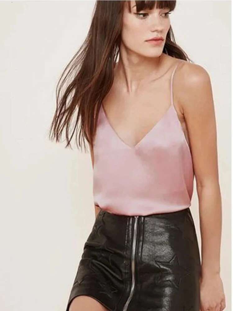 2024 Strap Top Women Halter V Neck Basic White Cami Sleeveless Satin Silk Tank Tops Women'S Summer Camisole