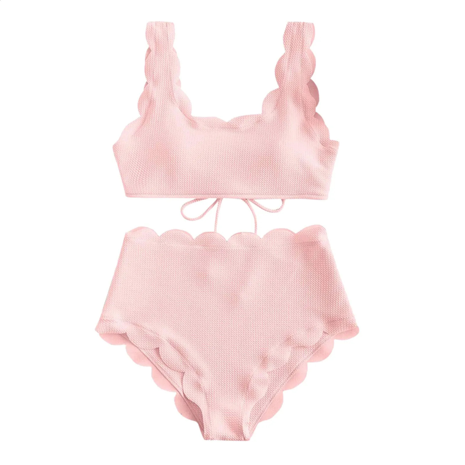Ladies Solid Two Piece Swimsuit High Waist Bikini Set Fashion Sexy Holiday Party Summer For Fine Womens swimsuit 250227