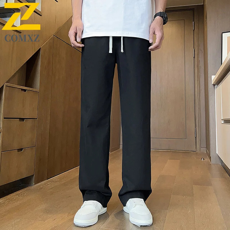 Mens Sports Pants Spring Autumn Casual Loose Khaki Drawstring Stretch Trousers Hip Hop Street Clothing Y2K Straight Leg Pants 250225