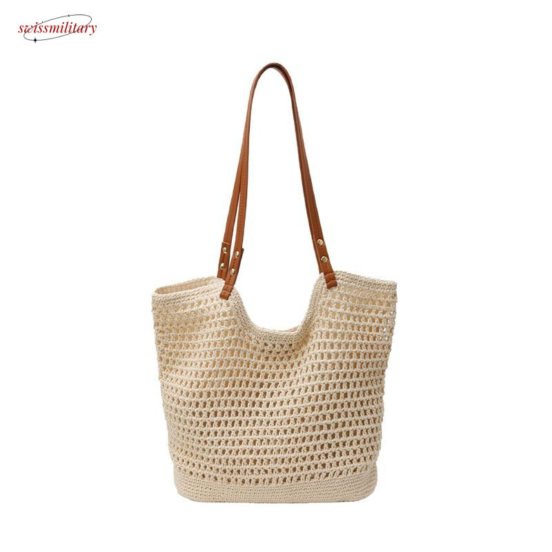 Large capacity commuting tote for women's spring and summer 2025 new single shoulder beach vacation grass woven bag #swissmilitary