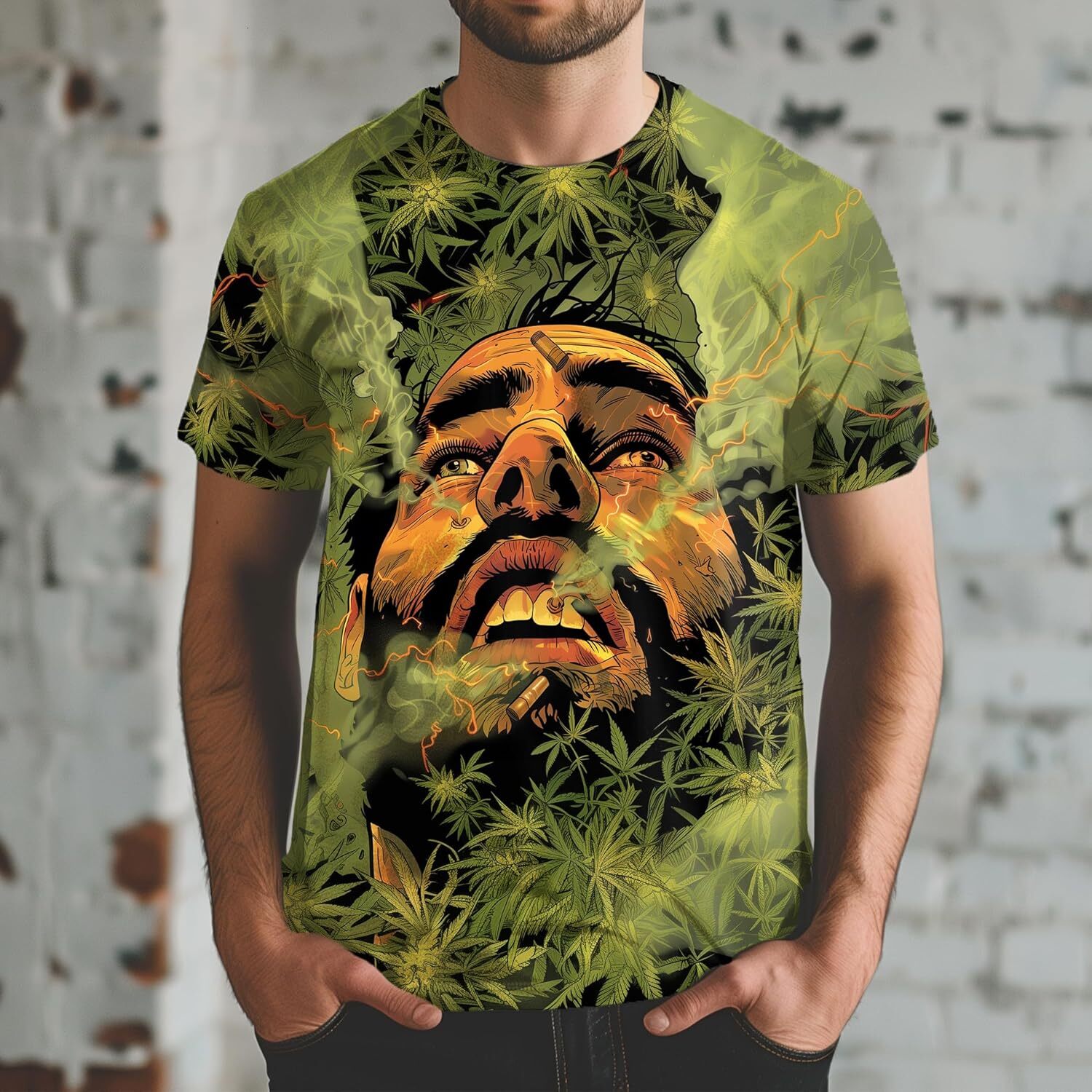 Mens T shirt Men Cool T-Shirt Green Funny Graphic Printed Short Sleeve Shirts Lightweight Tee tee Casual tops summer clothes