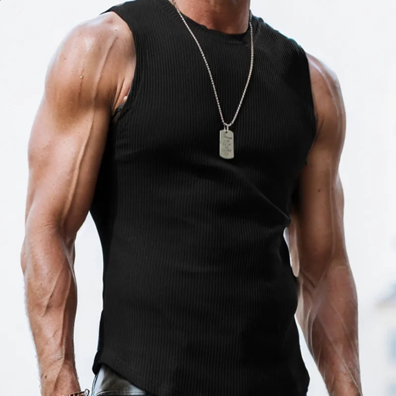 Mens Muscle Tank Tops Sleeveless Shirt Hight Elasticity Thread for Men Workout Casual Gym Top Tee 250225
