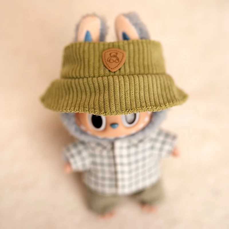 Hot Labubu doll clothing fashion clothing hat plain weave shirt vertical striped shorts for 17cm doll clothing doll accessories gifts W250301