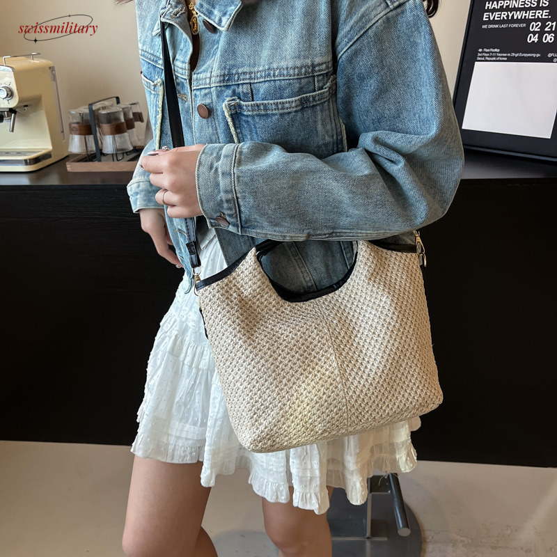 Leisure Summer Fashion 2025 Fashionable Western Style Travel Beach One Shoulder Straw Weaving Handbag #swissmilitary