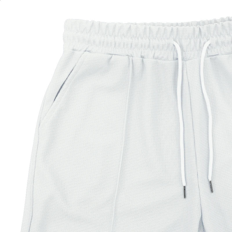 Cross border summer mens polo shirt set solid color waffle short sleeve slim lapel t-shirt casual mens set 250224