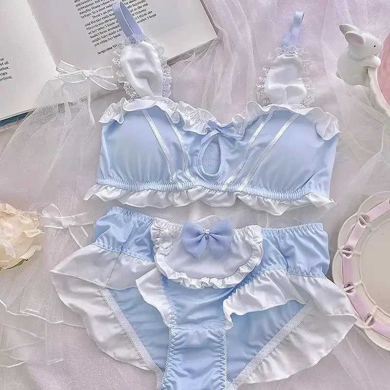 Japanese Cute Girl Lace Bra Set Hollow Sexy Sweet Rimless Underwear Bras for WomenXJ250301