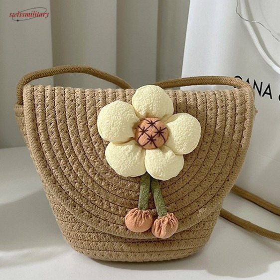 Summer small 2025 new straw bucket beach vacation bag, woven single shoulder crossbody women's bag #swissmilitary